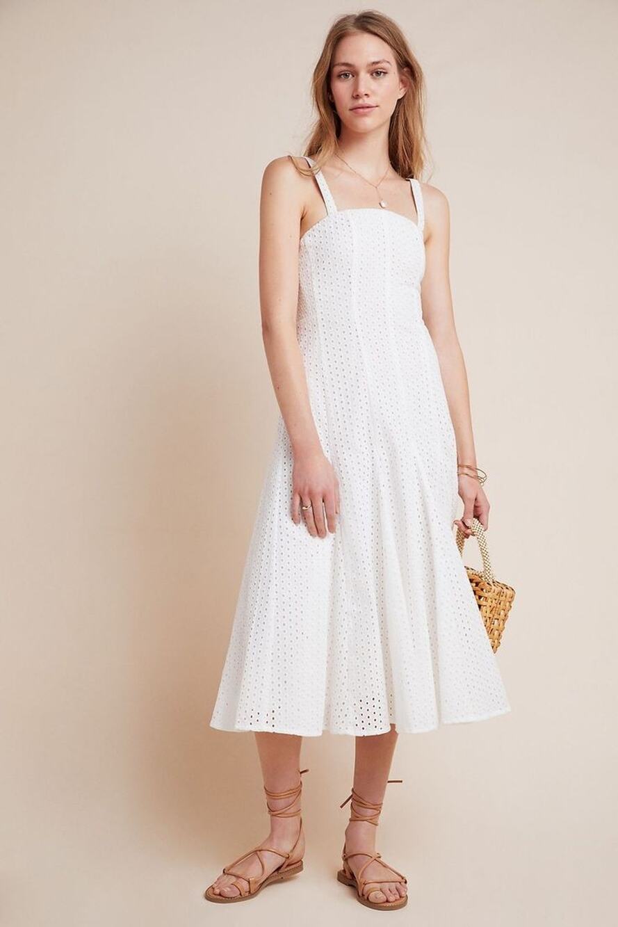 New Anthropologie Maeve Lelia Eyelet Midi Dress $188 SIZE 0 White